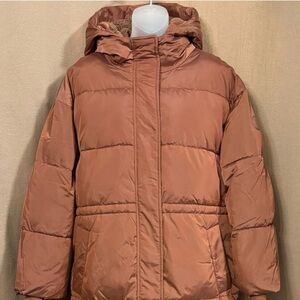 UGG Quilted Long Puffer Coat in Rust Brown